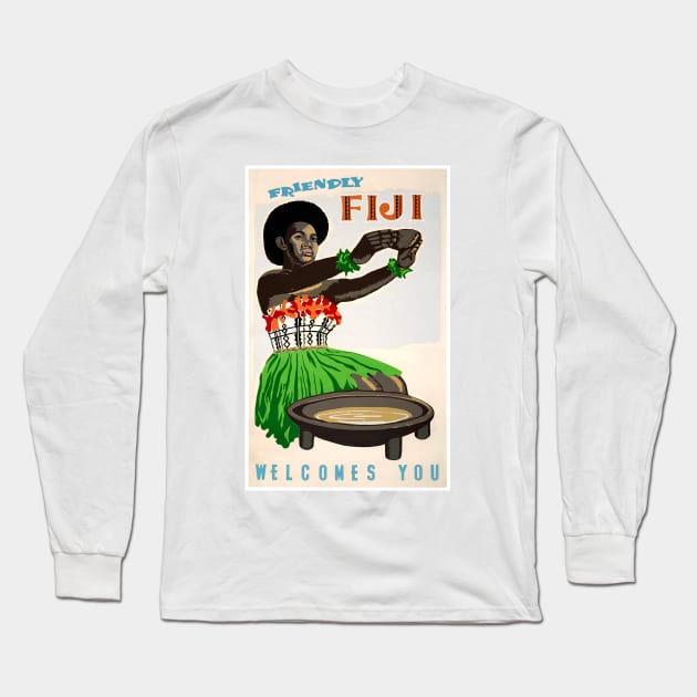 Vintage Travel Poster Friendly Fiji welcomes you Long Sleeve T-Shirt by vintagetreasure